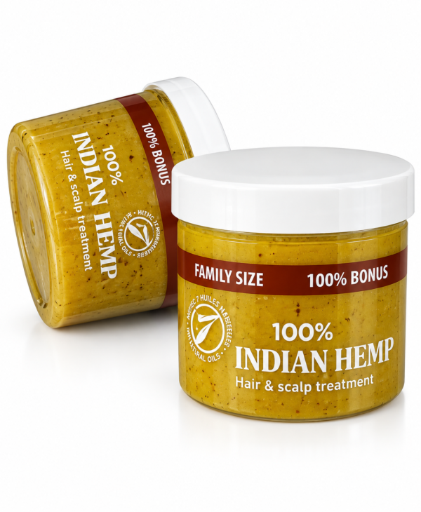 Indian Hemp 100% – Soin Cheveux & Cuir Chevelu – 7 Huiles Naturelles – Family Size