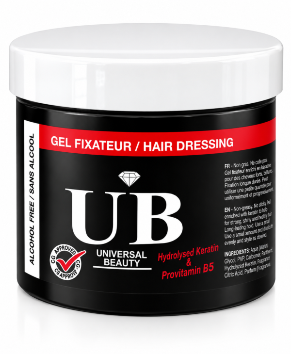 UB Universal Beauty Gel Fixateur 950 ml – Hair Dressing – Kératine & Provitamine B5 – Sans Alcool
