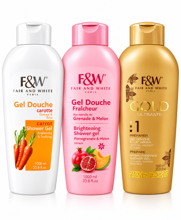 Fair & White Gel Douche 1000 ml – Carotte, Grenade & Melon, Gold Ultimate Argan