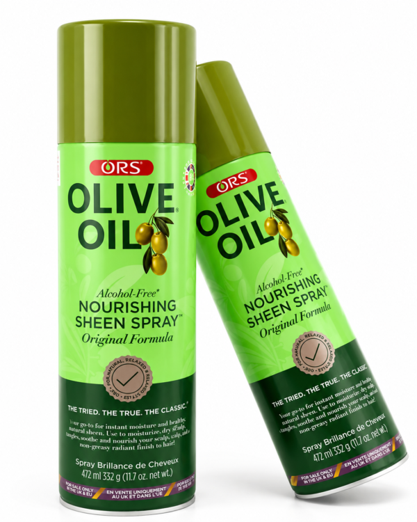 ORS, ORS Olive Oil, ORS Olive Oil Spray, ORS Nourishing Sheen Spray, ORS Olive Oil Nourishing Sheen Spray, ORS Original Formula, spray cheveux, spray brillance cheveux, spray huile d'olive cheveux, spray nourrissant cheveux, huile d'olive cheveux, brillance cheveux, soin cheveux, cheveux afro, cheveux crépus, cheveux naturels, cheveux secs, cheveux bouclés, cheveux frisés, spray tresses, soin cheveux afro, spray coiffure, produit brillance cheveux, ORS 472 ml, spray cheveux 472 ml