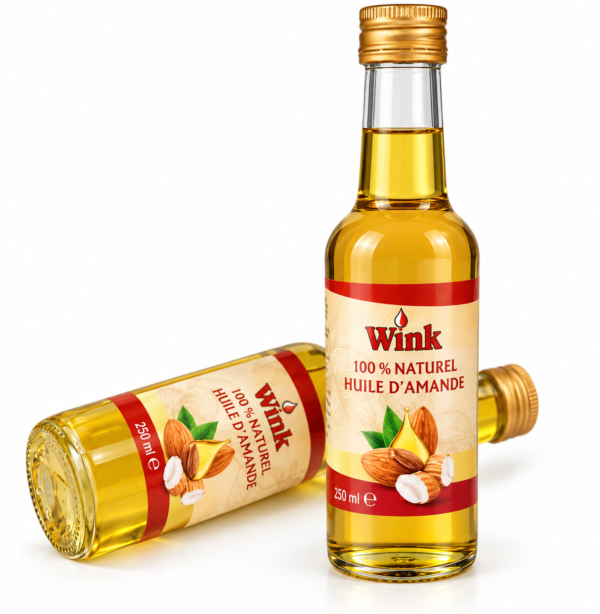 WINK, WINK Almond Oil, huile d’amande, huile d’amande naturelle, huile d’amande 100% naturelle, huile d’amande cheveux, huile d’amande pour cheveux, huile capillaire, huile cheveux, huile naturelle cheveux, soin cheveux, soin capillaire, cheveux secs, cheveux crépus, cheveux afro, cheveux frisés, cheveux bouclés, bain d’huile, huile nourrissante, huile végétale cheveux, huile cheveux naturels, huile d’amande 250 ml, huile capillaire 250 ml