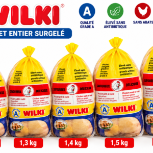 WILKI | Poulet WILKI | Poulet entier | Poulet surgelé | Poulet congelé | Poulet Grade A | Poulet sans abats | Poulet sans antibiotique | Poulet prêt à cuire | Poulet africain | Poulet braisé | Poulet DG | Poulet grillé | Poulet rôti | Volaille surgelée | Cuisine africaine | Plusieurs poids