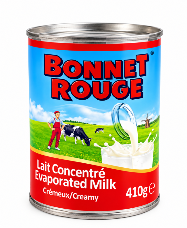 lait Bonnet Rouge, lait concentré Bonnet Rouge, lait concentré non sucré, lait évaporé Bonnet Rouge, Bonnet Rouge 170g, Bonnet Rouge 410g, lait évaporé crémeux, lait concentré pour café, lait concentré pour thé, lait en boîte, lait pour bouillie africaine, lait pour pâtisserie, lait pour flan, lait pour gâteau, lait pour cuisine africaine, lait concentré africain, lait évaporé sans sucre ajouté, evaporated milk Bonnet Rouge, creamy evaporated milk, lait concentré cuisine caribéenne