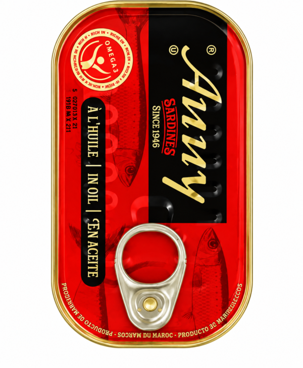 sardines ANNY, sardines ANNY Maroc, sardines en conserve, sardines marocaines, sardines à l’huile, sardines à la tomate, sardines pimentées, sardines à l’huile pimentée, boîte de sardines, poisson en conserve, conserve de poisson, sardines du Maroc, sardines pour riz, sardines pour pâtes, sardines pour cuisine africaine, sardines pour cuisine méditerranéenne, achat sardines en ligne, sardines en boîte pas cher, assortiment de sardines, sardines ANNY à la tomate, sardines ANNY au piment, poisson en conserve du Maroc.