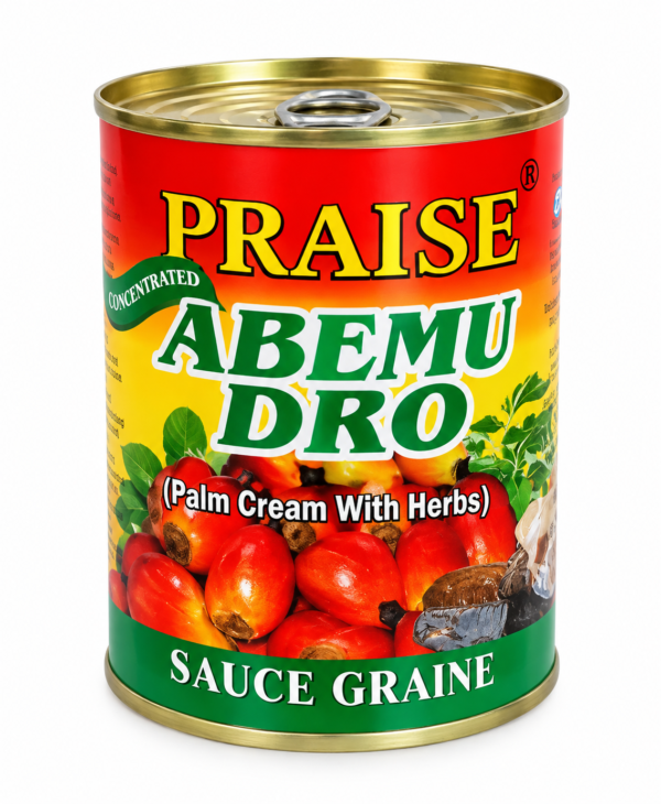 Boîte de sauce graine tropicale PRAISE sauce graine Praise, Praise Abemu Dro, Abemu Dro, crème de palme Praise, crème de noix de palme, sauce graine africaine, sauce graine concentrée, crème de palme aux herbes, sauce graine 400 g, sauce graine 800 g, palm cream Praise, palm nut cream, palm cream with herbs, sauce graine pour poulet, sauce graine pour poisson fumé, soupe de noix de palme, cuisine africaine, cuisine ouest-africaine, épicerie africaine en ligne, sauce graine Ghana, sauce graine Côte d’Ivoire, sauce graine Cameroun, base pour soupe de palme.