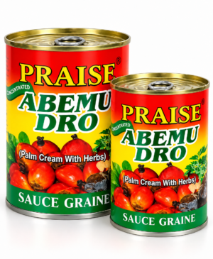 PRAISE, ABEMU DRO, sauce graine, crème de palme, noix de palme, palm cream, cuisine africaine, cuisine ghanéenne, cuisine ivoirienne, cuisine camerounaise, poisson fumé, viande, herbes, 400 g, 800 g, épicerie exotique.