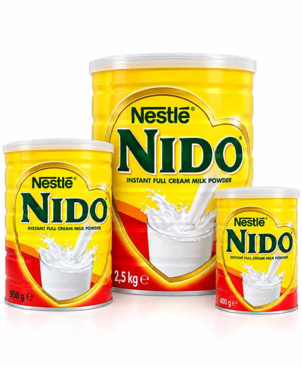 Boîtes de lait en poudre NIDO tricolores Nido Nestlé, lait Nido, lait en poudre Nido, lait entier en poudre, lait en poudre Nestlé, Nido 400g, Nido 900g, Nido 2,5kg, lait Nido 400g, lait Nido 900g, lait Nido 2,5kg, poudre de lait entier, lait instantané, Nido instantané