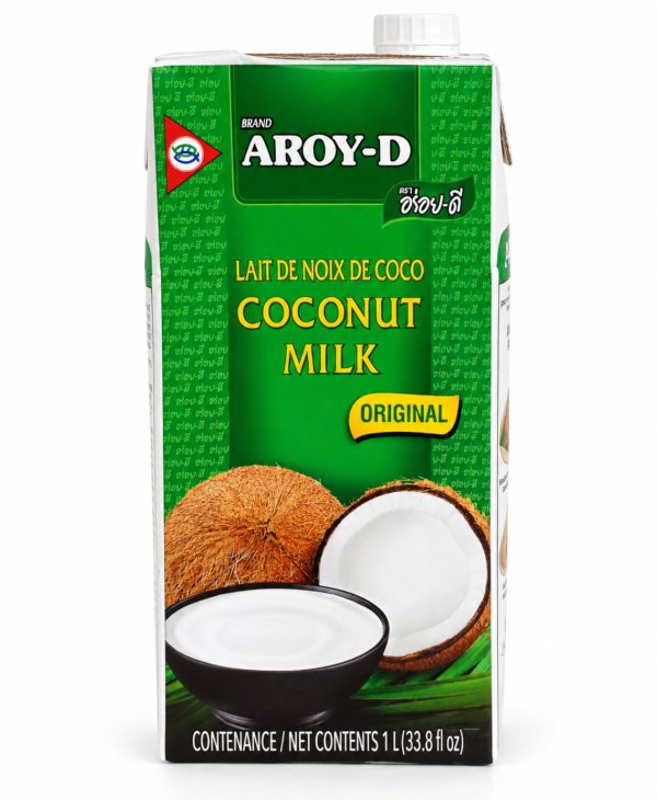 lait de coco AROY-D, AROY-D 1L, lait de coco 1 litre, lait de noix de coco, lait de coco original, lait de coco cuisine, lait de coco africain, lait de coco cuisine africaine, lait de coco cuisine asiatique, lait de coco thaïlandais, lait de coco pour sauce, lait de coco pour curry, lait de coco pour poisson, lait de coco pour viande, lait de coco pour dessert, lait de coco pour gâteau, lait de coco pour smoothie, acheter lait de coco en ligne, lait de coco en brique, lait de coco épicerie exotique, lait de coco AROY-D France.
