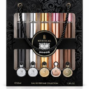 Coffret Mystical Eau de Parfum – 5 Parfums coffret parfum Mystical, Mystical Eau de Parfum Collection, coffret 5 parfums, coffret parfum miniature, parfum Mystical, coffret parfum noir et doré, coffret cadeau parfum, eau de parfum collection, assortiment de parfums, collection de parfums, coffret parfum élégant, parfums format voyage, mini parfums, coffret beauté, cadeau parfum original, coffret parfum multicolore, achat coffret parfum en ligne, coffret parfum femme, coffret parfumerie.