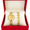 Coffret Montre Femme Dorée avec Bracelet Assorti – Écrin Cadeau Rouge – Parure Élégante