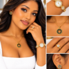 Coffret Bijoux Femme Doré et Noir Fancy – Montre, Collier Pendentif Rond, Bague et Boucles d’Oreilles – Écrin Cœur Rouge