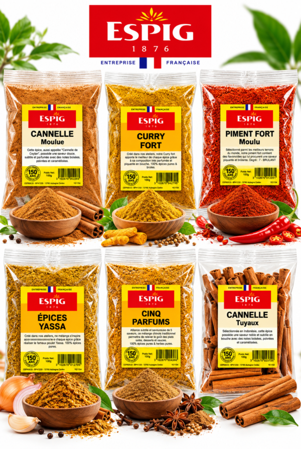 ESPIG | ESPIG 1876 | Épices ESPIG | Épices africaines | Épices du monde | Épices françaises | Cannelle | Curry | Piment | Yassa | Cinq parfums | Massalé | Couscous | Poulet | Cardamome | Marinade | Cuisine africaine | Cuisine sénégalaise | Cuisine du monde
