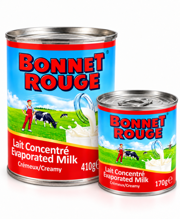 lait Bonnet Rouge, lait concentré Bonnet Rouge, lait concentré non sucré, lait évaporé Bonnet Rouge, Bonnet Rouge 170g, Bonnet Rouge 410g, lait évaporé crémeux, lait concentré pour café, lait concentré pour thé, lait en boîte, lait pour bouillie africaine, lait pour pâtisserie, lait pour flan, lait pour gâteau, lait pour cuisine africaine, lait concentré africain, lait évaporé sans sucre ajouté, evaporated milk Bonnet Rouge, creamy evaporated milk, lait concentré cuisine caribéenne