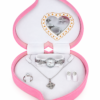 Écrin cœur rose avec parure scintillante Coffret Bijoux Femme en Forme de Cœur Rose – Montre, Collier, Bague et Boucles d’Oreilles – Idée Cadeau