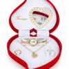 Écrin cœur rouge aux bijoux dorés Coffret Bijoux Femme Doré Fancy – Montre, Collier Fleur, Bague et Boucles d’Oreilles – Écrin Cœur Rouge