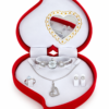 Coffret Bijoux Femme Argenté – Montre, Collier Cœur, Bague et Boucles d’Oreilles – Écrin Cœur Rouge