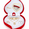 Écrin cœur rouge avec parure dorée et miroir Coffret Bijoux Femme Cœur Rouge – Montre Dorée, Collier, Bague et Boucles d’Oreilles – Idée Cadeau