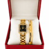 Écrin rouge avec montre et bracelet dorés montre femme, montre dorée femme, bracelet femme doré, coffret montre femme, coffret cadeau femme, montre bracelet assorti, montre élégante femme, montre chic femme, bijou femme, cadeau femme, coffret bijoux, montre quartz femme, montre fantaisie femme, accessoire femme, cadeau anniversaire femme