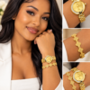 Coffret Montre Femme Dorée avec Bracelet Assorti – Écrin Cadeau Rouge – Parure Élégante