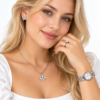 Élégance florale en argent Coffret Bijoux Femme en Forme de Cœur Rose – Montre, Collier, Bague et Boucles d’Oreilles – Idée Cadeau