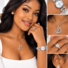 Coffret Bijoux Femme Argenté – Montre, Collier Cœur, Bague et Boucles d’Oreilles – Écrin Cœur Rouge