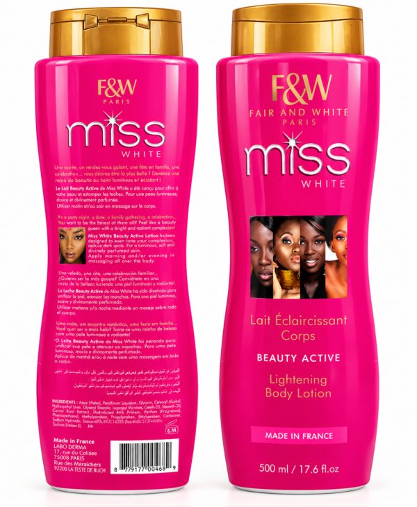 Duo Laits Corps Miss White 500 ml – Beauty Active Rose & Carrot à l’Huile de Carotte – Fair & White Paris