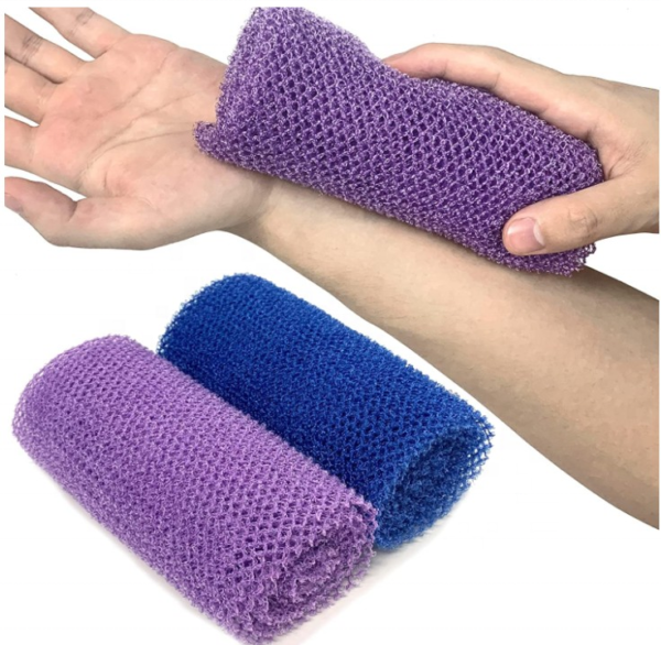 Frottoir de Corps Multicolore en Maille Exfoliante – Gant de Bain Long pour la Douche et le Nettoyage de la Peau