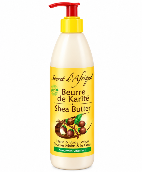 Lotion au beurre de karité africain Secret d’Afrique beurre de karité, lotion Secret d’Afrique 500 ml, lait corporel beurre de karité, Shea Butter Body Lotion, Secret d’Afrique Shea Butter, crème mains et corps, lotion mains et corps vitamine E, lait hydratant corporel, soin hydratant pour la peau, lotion nourrissante au karité, lait corporel peau sèche, crème hydratante au beurre de karité.