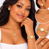 Coffret Bijoux Femme Doré Fancy – Montre, Collier Pendentif Géométrique, Bague et Boucles d’Oreilles – Écrin Cœur Rouge