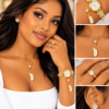 Coffret Bijoux Femme Doré Fancy – Montre, Collier Pendentif Plume, Bague et Boucles d’Oreilles – Écrin Cœur Rouge