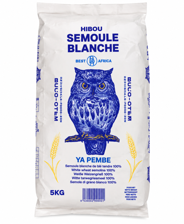 Sac de semoule Hibou bleu et doré semoule blanche YA PEMBE, semoule Hibou 5 kg, semoule YA PEMBE Hibou, semoule blanche 5 kg, semoule de blé tendre, semoule de blé tendre 100 %, Ya Pembe 5kg, semoule Best Africa, semoule africaine, semoule pour foufou, semoule pour fufu, semoule pour cuisine africaine, semoule blanche en sac, semoule pour bouillie, semoule pour recettes traditionnelles, semoule familiale 5 kg, semoule pour restaurant, acheter semoule YA PEMBE, semoule blanche en ligne, épicerie africaine en ligne.