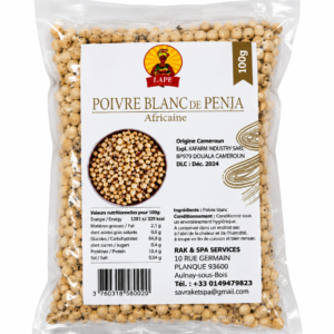 poivre blanc de Penja, poivre de Penja Cameroun, poivre blanc LAPE, LAPE poivre blanc, poivre blanc Penja 100 g, poivre camerounais, poivre africain, poivre blanc en grains, épice du Cameroun, poivre blanc entier, poivre pour poisson, poivre pour viande, poivre pour sauce, poivre pour cuisine africaine, épices africaines, poivre aromatique, condiment en grains, poivre blanc pour marinade, acheter poivre de Penja, poivre blanc en ligne, épicerie africaine en ligne, poivre blanc du Cameroun 100 g.
