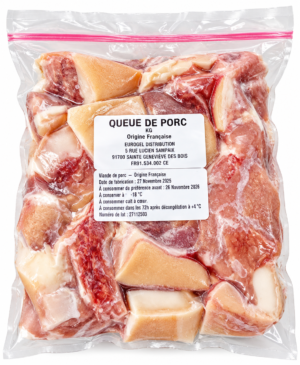 Queue de porc, Queue de cochon, Porc surgelé, Porc congelé, Viande de porc, Queue de porc surgelée, Origine France, Viande française, Sous vide, Cuisine africaine, Cuisine antillaise, Cuisine créole, Cuisine réunionnaise, Haricots rouges, Lentilles, Plat mijoté, Ragoût, Viande surgelée