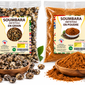 soumbara, soumbara en grains, soumbara en poudre, nététou, netetou en grains, nététou en poudre, soumbala africain, soumbara du Sénégal, condiment africain traditionnel, graines de néré fermentées, poudre de néré fermenté, épice africaine, assaisonnement africain, condiment pour sauce africaine, soumbara pour thiéboudienne, nététou pour sauce gombo, soumbala pour riz, condiment cuisine sénégalaise, acheter soumbara en France, soumbara 100 g, épicerie africaine en ligne, KAIROSHYB Market